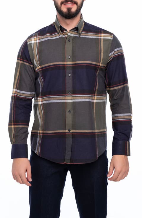 Check Cotton Slim Fit Button Down Shirt