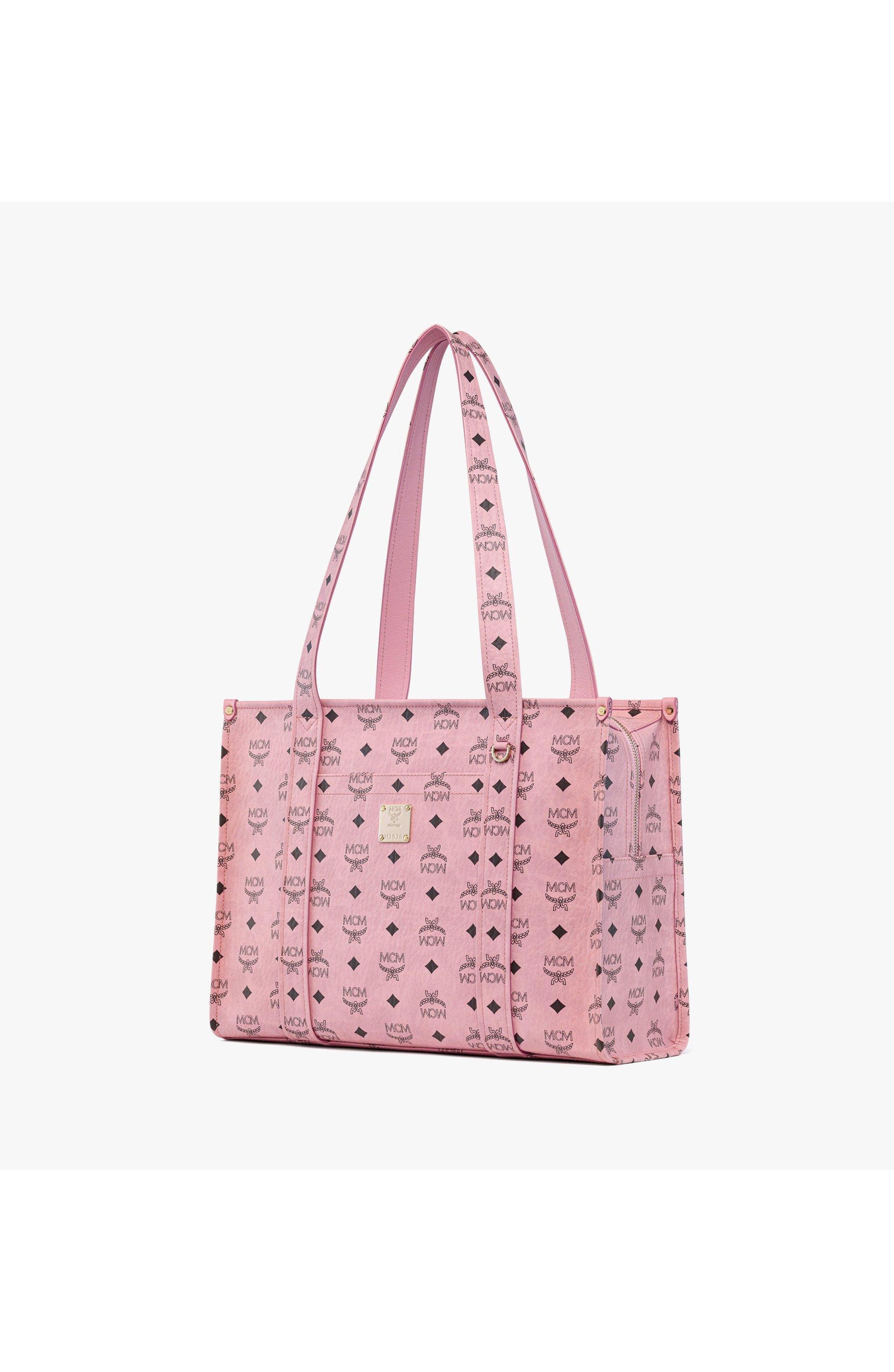 MCM Aren School Bag Tote in Visetos, Alternate, color, Soft Pink