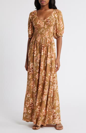 Rip Curl Desert Dreams Smocked Poplin Maxi Dress