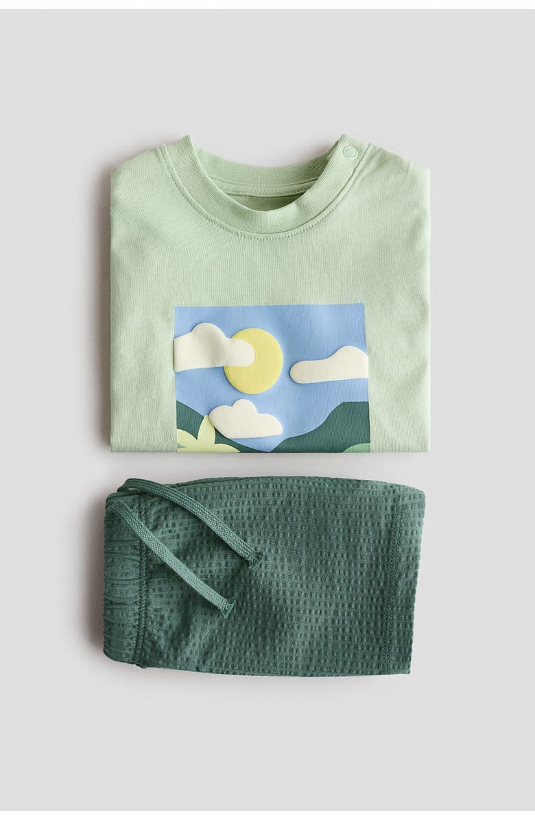 H&M 2-piece cotton jersey set, Alternate, color, Light Green/Car