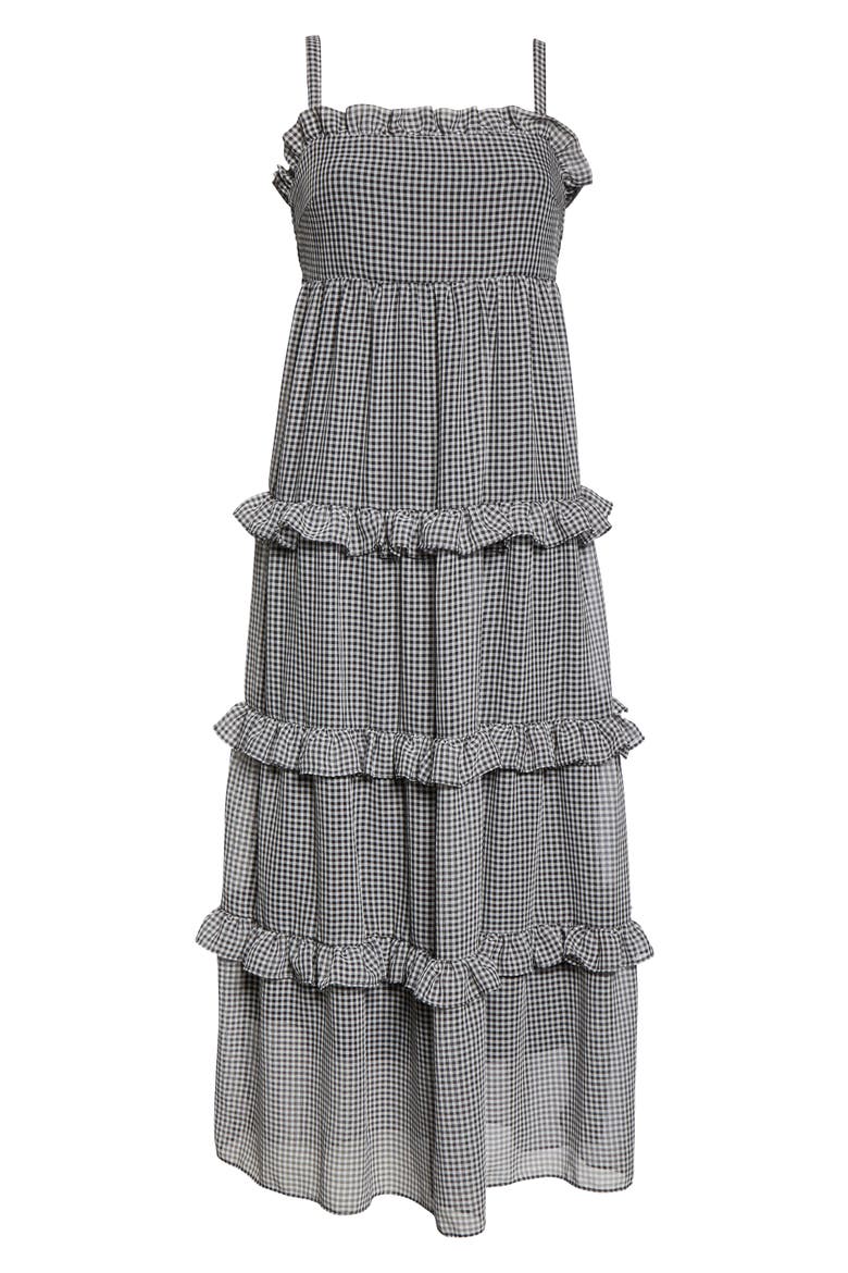 Sunday Girl Frill Check Chiffon Midi Sundress, Alternate, color, BLACK AND WHITE