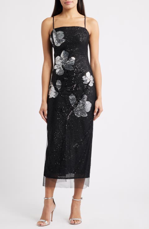 Placed Sequin Floral Gown