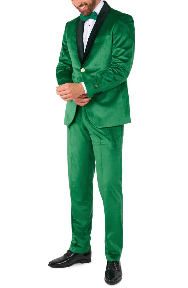 OppoSuits Velvet Verdant Shawl Collar Tuxedo & Bow Tie, Main, color, Green