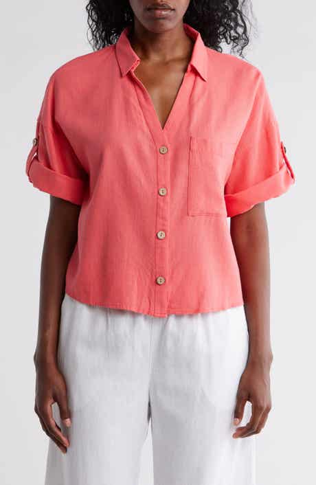 Boxy Short Sleeve Crop Button-Up Shirt