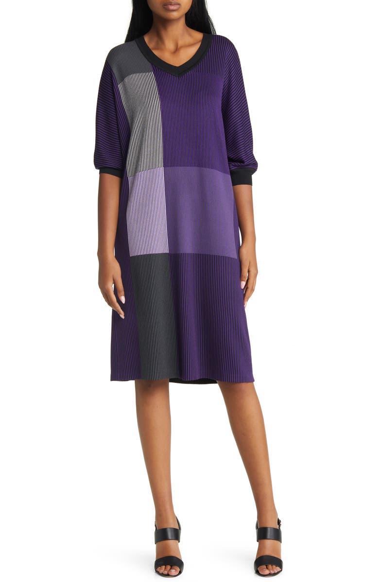 Ming Wang Stripe Colorblock Dress, Main, color, 