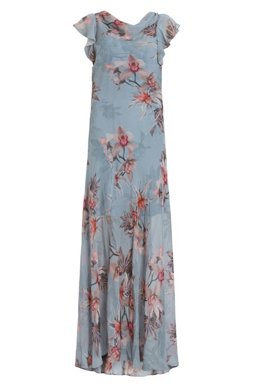 Allsaints Womens Flora Cowl-neck Floral-print Silk-blend Maxi Dress Adena Dusty Bl In Multi