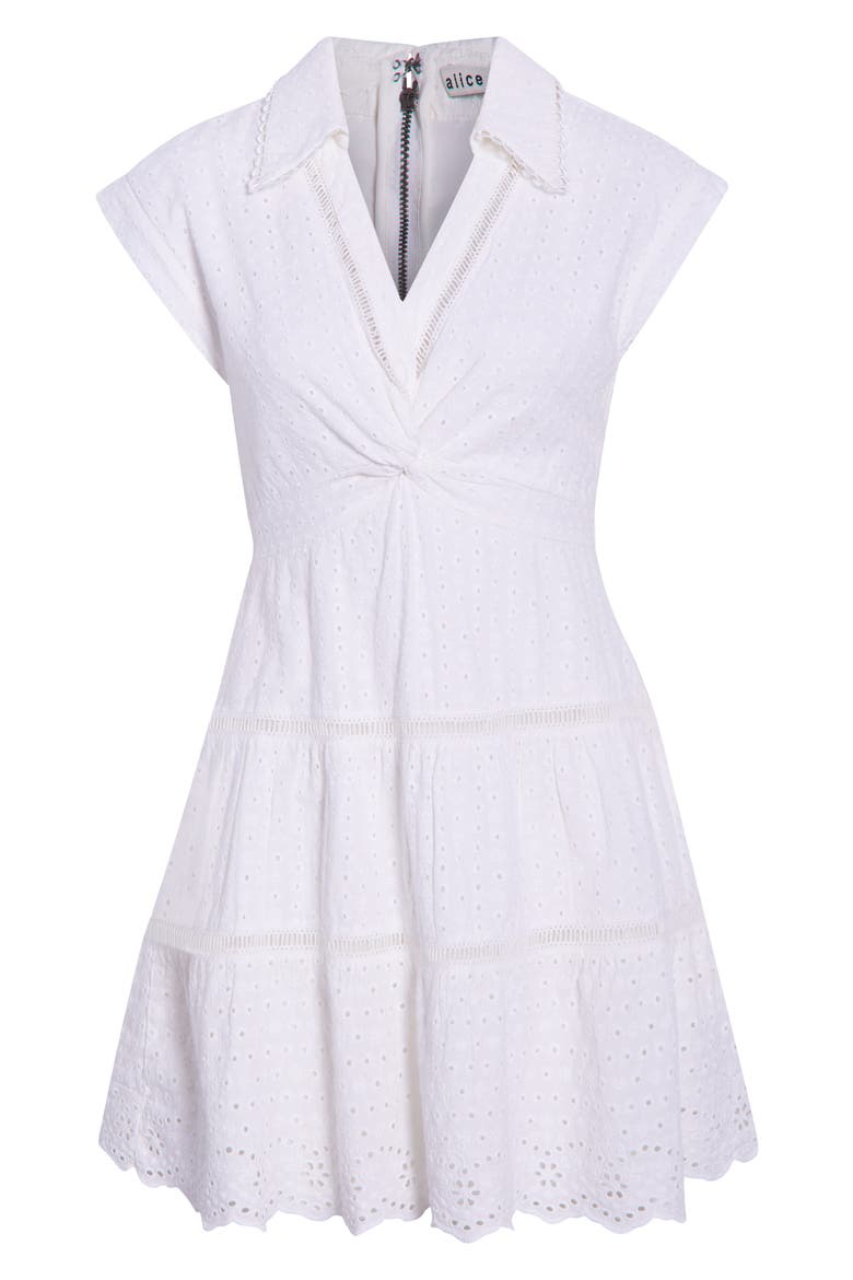 Mila Deep V-Neck Cotton & Linen Eyelet Minidress, Alternate, color, OFF WHITE