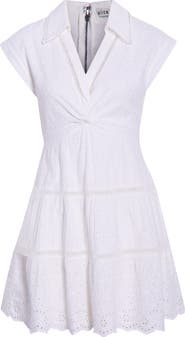 Alice+Olivia■Mila Eyelet Deep V Neck Dress■ドレス Alice + Olivia Mila Deep V-Neck Cotton & Linen Eyelet