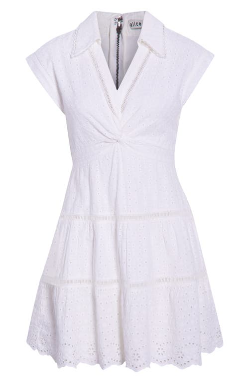 Alice And Olivia Alice + Olivia Mila Deep V-neck Cotton & Linen Eyelet Minidress In White