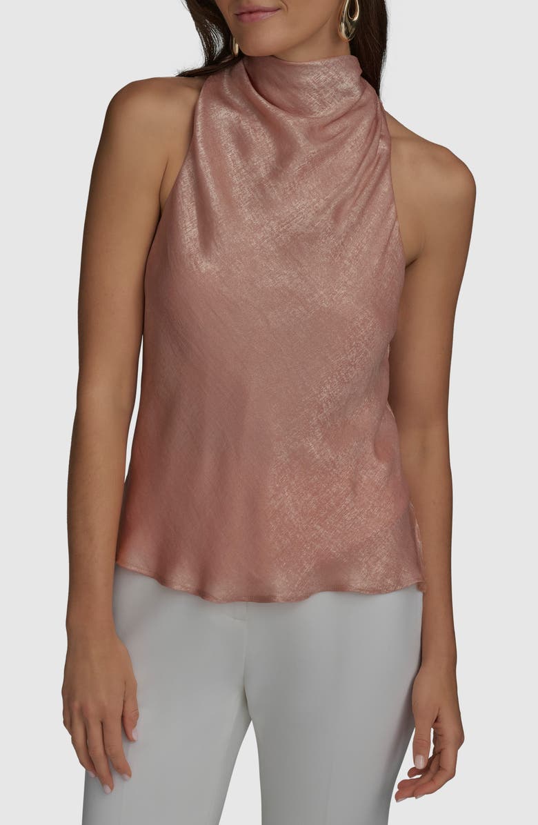 Donna Karan New York Cowl Neck Sleeveless Mixed Media Top, Main, color,