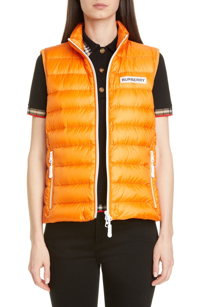 Darlington Logo Print Down Puffer Vest, Main, color, BRIGHT ORANGE