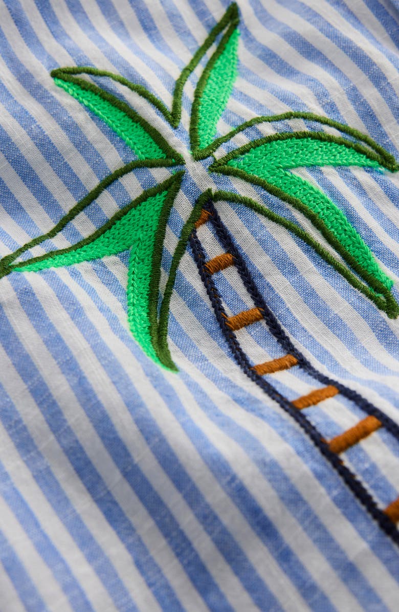 Mini Boden Kids' Embroidered Short Sleeve Button-Down Shirt, Alternate, color, Sea Side Embroidery