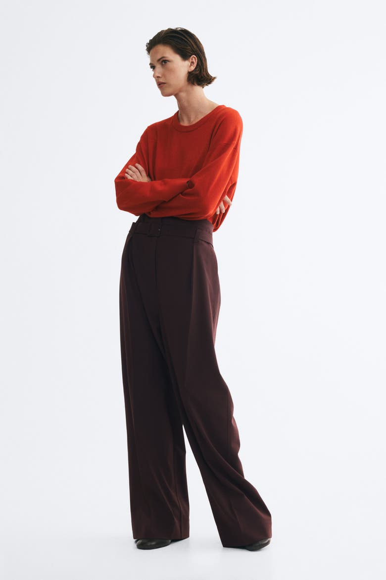 Paper-Bag Pants With Belt, Alternate, color, Dark brown