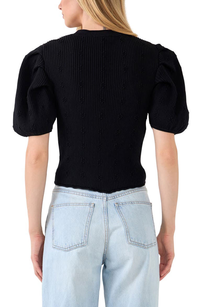 Puff Sleeve Cardigan, Alternate, color, BLACK