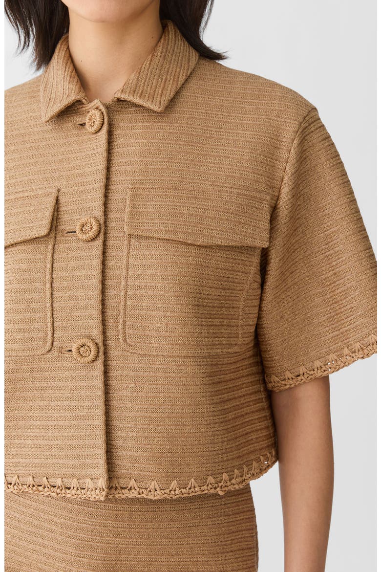 Raffia Effect Crop Shirt Jacket, Alternate, color, TEAK
