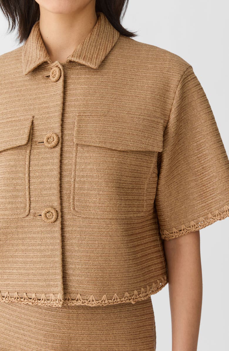 Lafayette 148 New York Raffia Effect Crop Shirt Jacket, Alternate, color, Teak