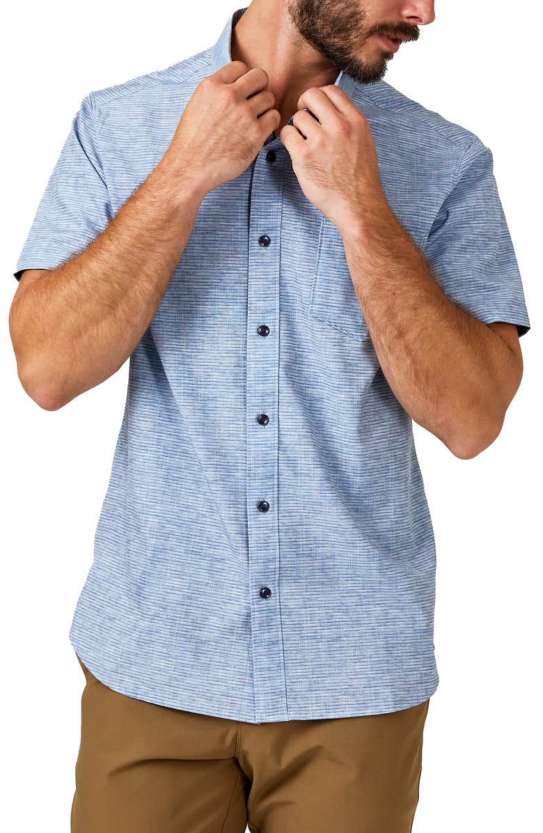 7 Diamonds Liberty Stripe Performance Short Sleeve Button-Up Shirt, Main, color, 
