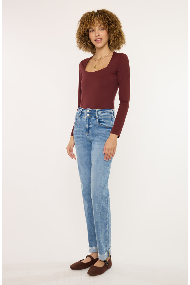 Kianna Essentials High Rise Slim Straight Leg Jeans, Alternate, color, Medium Wash