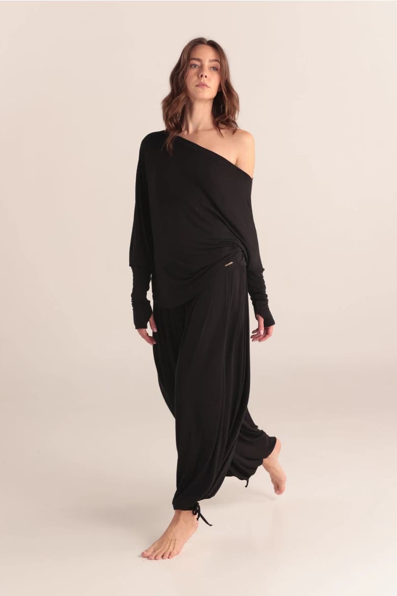 Stellar Asymmetric Drape Top, Alternate, color, Black