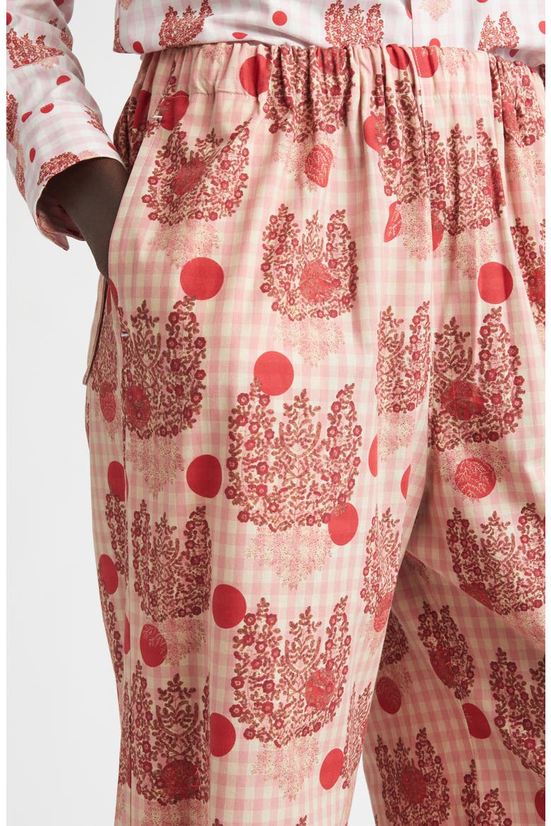 Polka Dot Floral Gingham Cotton Poplin Wide Leg Pants, Alternate, color, PINK