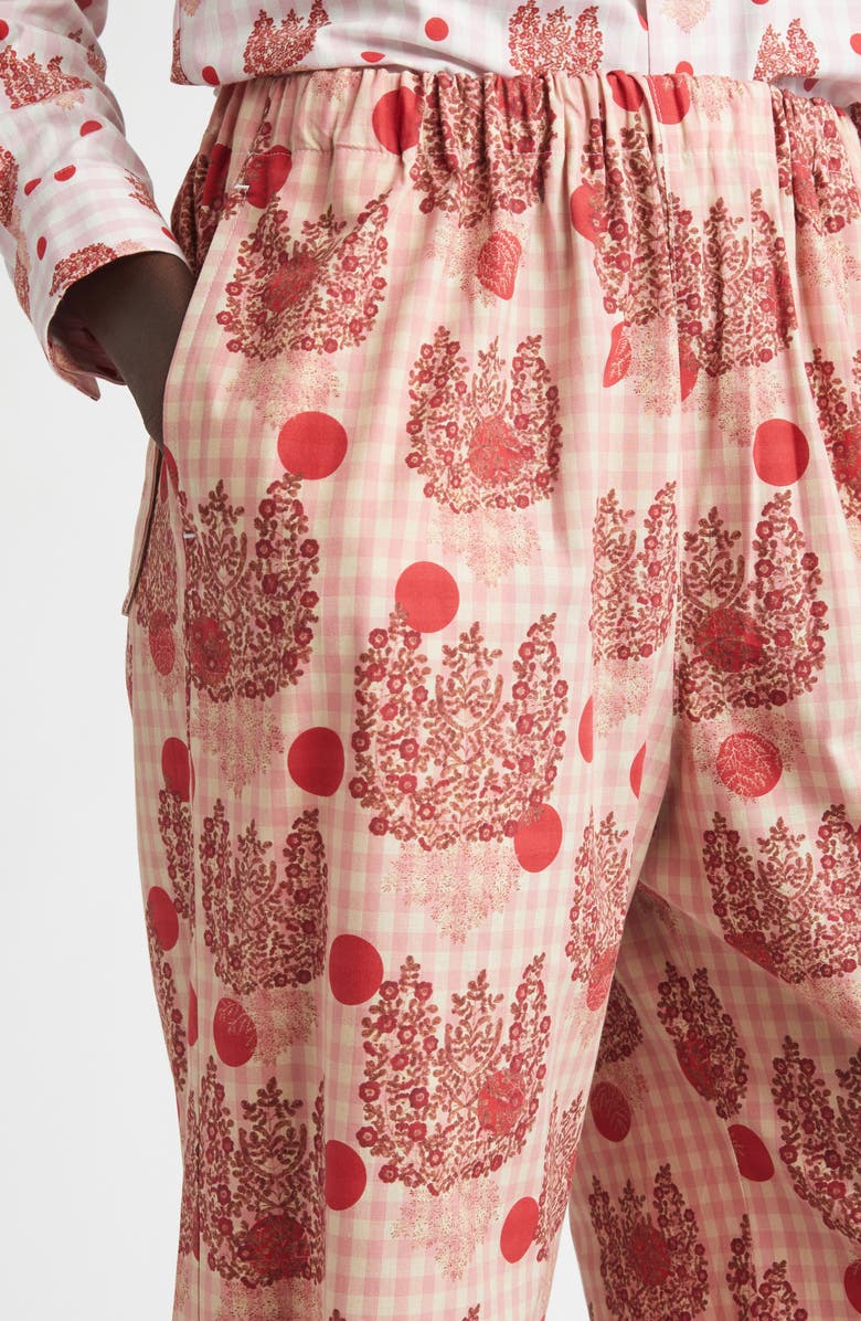Tao Comme des Garçons Polka Dot Floral Gingham Cotton Poplin Wide Leg Pants, Alternate, color, Pink