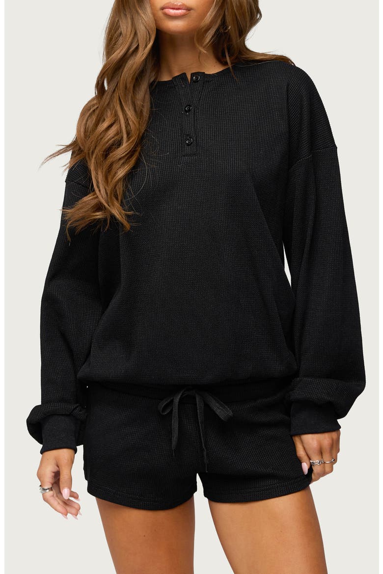 Baila Waffle Henley Top, Main, color, BLACK