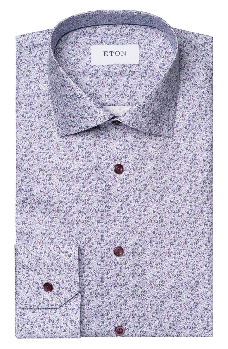 Eton Contemporary Fit Twill Dress Shirt, Alternate, color, Purple