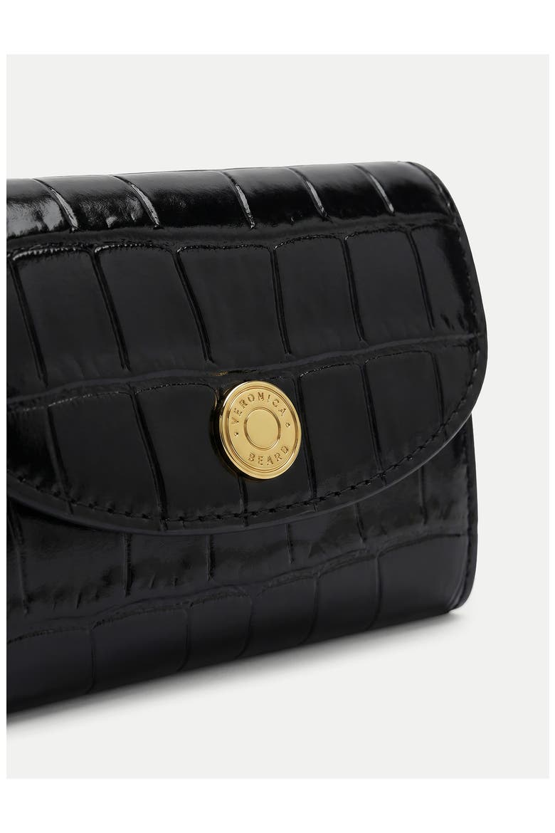 Croc Embossed Flap Leather Card Case, Alternate, color, BLACK