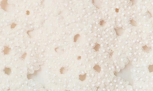 Endless Rose Faux Pearl & Tulle Flower Short Sleeve Shift Dress In Champagne