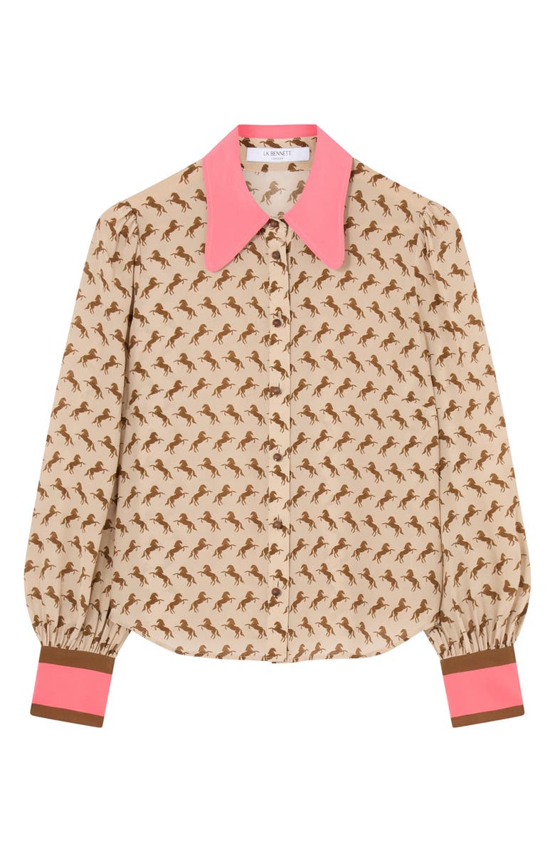 LK Bennett Sonya Horse Print Silk Shirt, Alternate, color, Stone