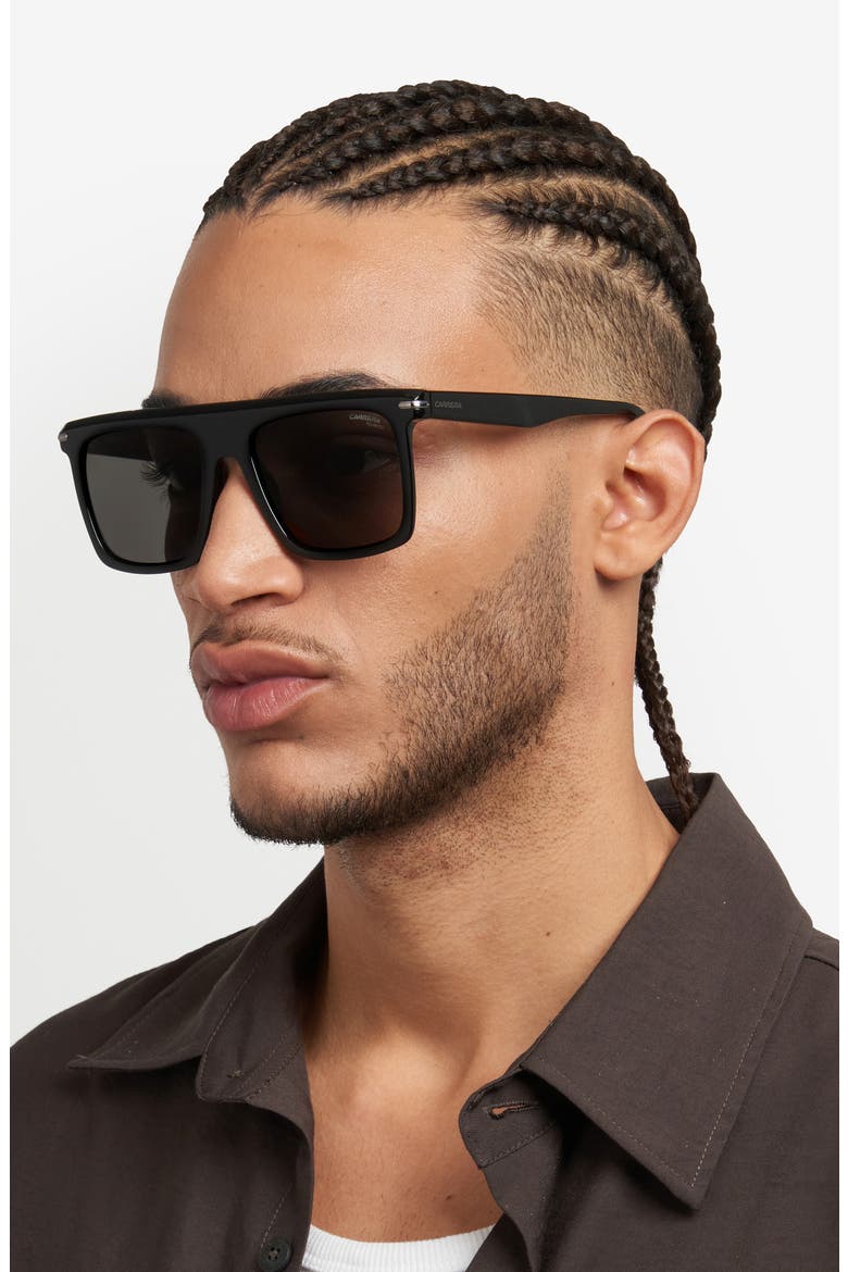 56mm Rectangular Flat Top Sunglasses, Alternate, color, BLACK RUTHENIUM/ GREY POLAR