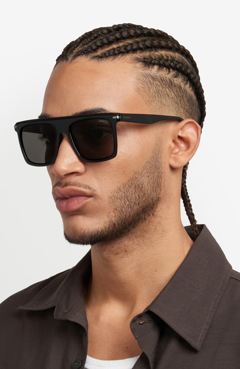 Carrera Eyewear 56mm Rectangular Flat Top Sunglasses, Alternate, color, Black Ruthenium/ Grey Polar