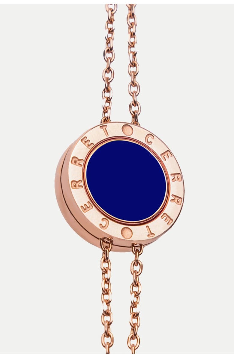 CERRET Rose Gold Plated Double Chain with Bleu Saphir Enamel Luxury Safety Bracelet, Main, color, Rose Gold