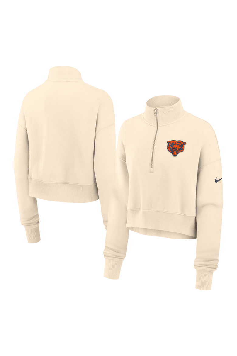 Women's Nike Cream Chicago Bears Legacy Phoenix Fleece Cropped Half-Zip Sweatshirt, Main, color, Cream