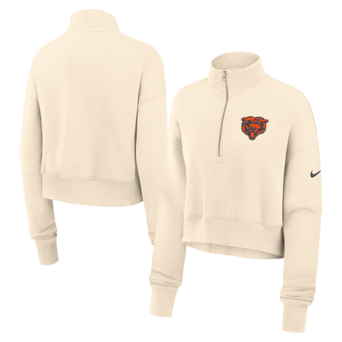 Women's Nike Cream Chicago Bears Legacy Phoenix Fleece Cropped Half-Zip Sweatshirt