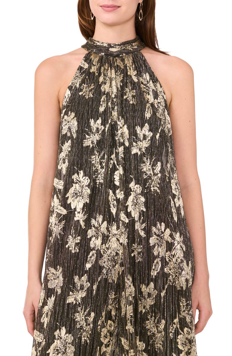 Halogen<sup>®</sup> Shimmer Floral Halter Neck Plissé Jumpsuit, Alternate, color,