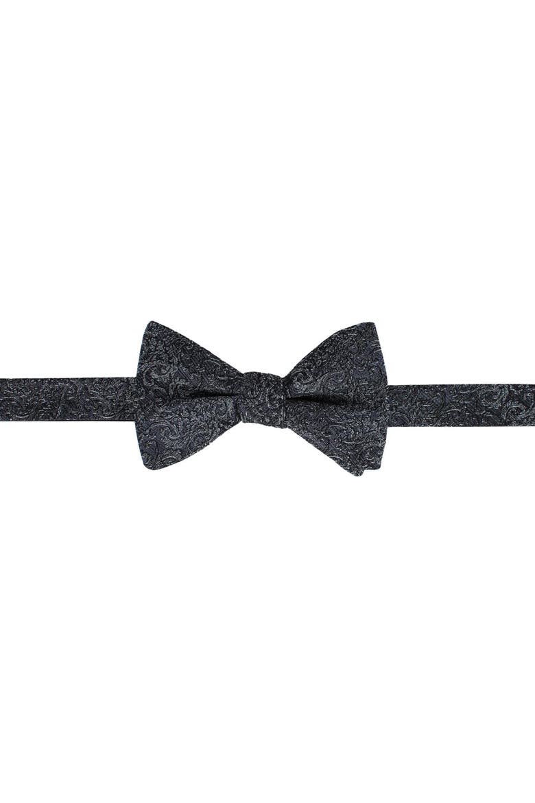 Esteban Scrolling Vines Tone on Tone Patterned Silk Bow Tie, Main, color, Silver and Black