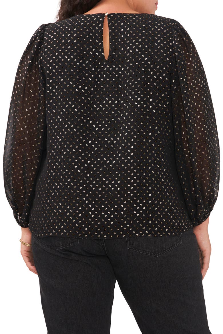 Dot Print Balloon Sleeve Blouse, Alternate, color, RICH BLACK