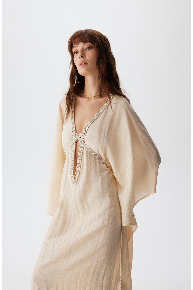 Myko Long Caftan, Alternate, color, Off-White