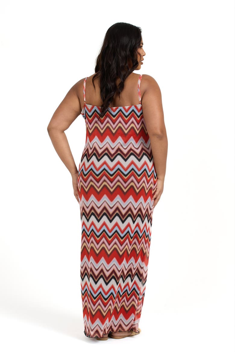 Strapy Retro Print Mesh Maxi Dress, Alternate, color, Brown
