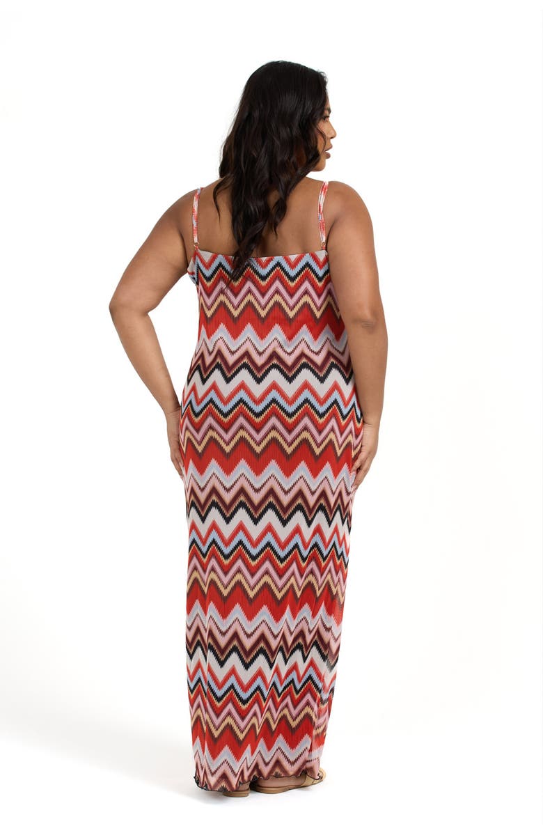 FASHION-SZN CURVE Strapy Retro Print Mesh Maxi Dress, Alternate, color, Brown