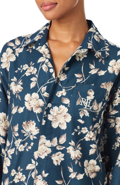 Ralph Lauren Lauren  Print Cotton Blend Sleepshirt In Blue