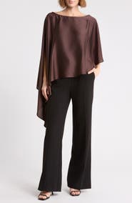 Renee C Asymmetric Satin Poncho Top