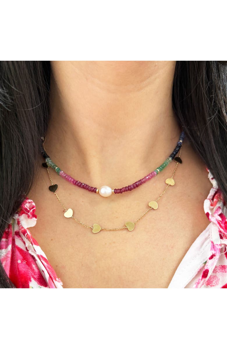 The Lovery Fine Jewelry Gold Heart Station Necklace, Alternate, color, Yellow Gold