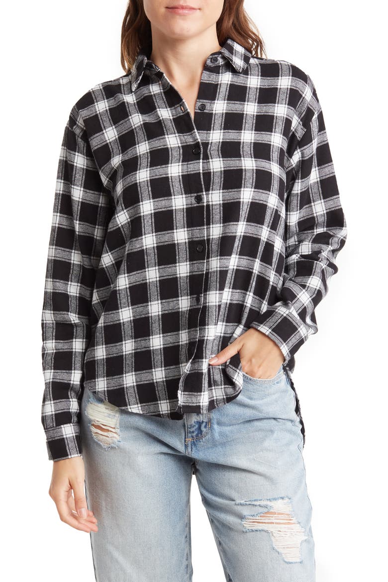 Oversized Plaid Shirt, Main, color, BLACK- WHITE ALKI PLAID