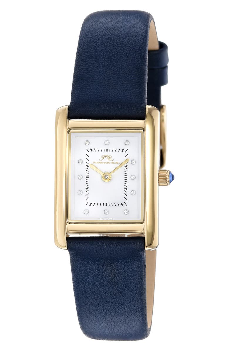 PORSAMO BLEU Karolina Diamond Leather Strap Watch, 21.5mm x 30mm - 0.06 ctw, Main, color, Gold-Blue