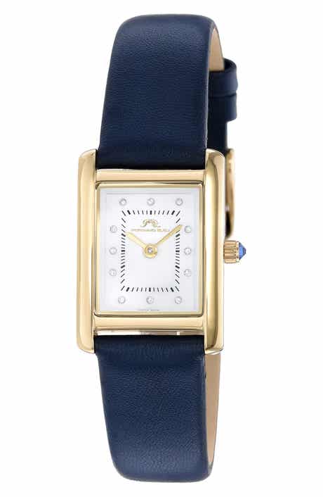 PORSAMO BLEU Karolina Diamond Leather Strap Watch, 21.5mm x 30mm - 0.06 ctw