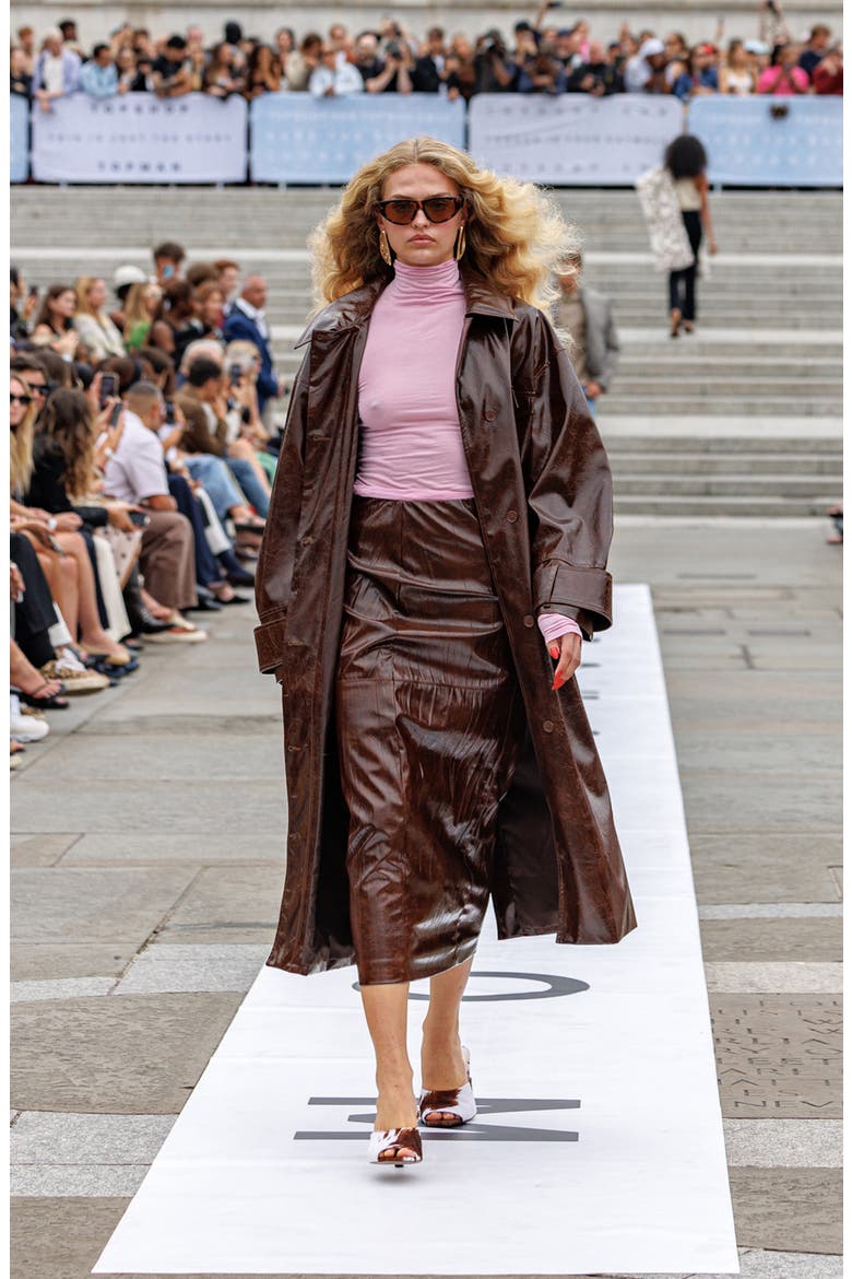 Faux Leather Midi Skirt, Alternate, color, BROWN