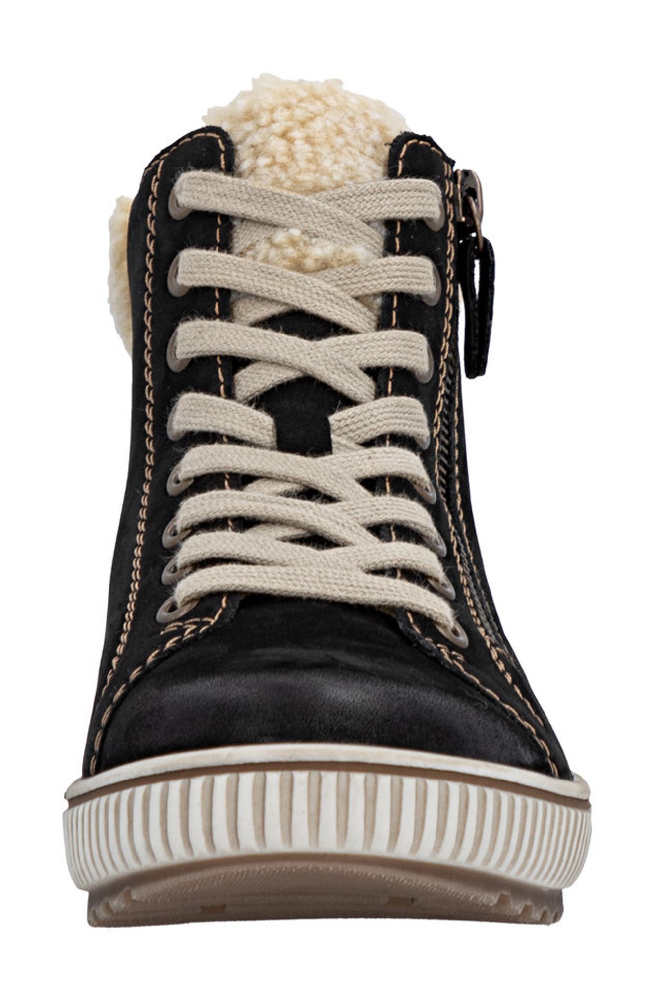 REMONTE Maditta 70 Faux Shearling Trim Sneaker, Alternate, color, Schwarz/ Beige