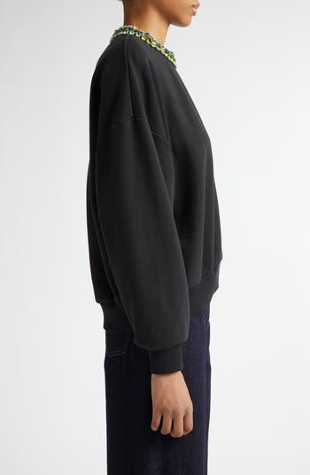 Brandy Mixed Crystal Detail Cotton Blend Sweatshirt